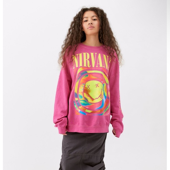 ✨ NWT UO Nirvana Smile Overdyed Sweatshirt - Picture 2 of 5